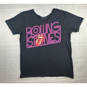 The Rolling Stones Women’s Medium Graphic Black T Shirt 70’s Design Neon Sign